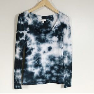 Blue and White Tie Dye Thermal Long Sleeve Shirt